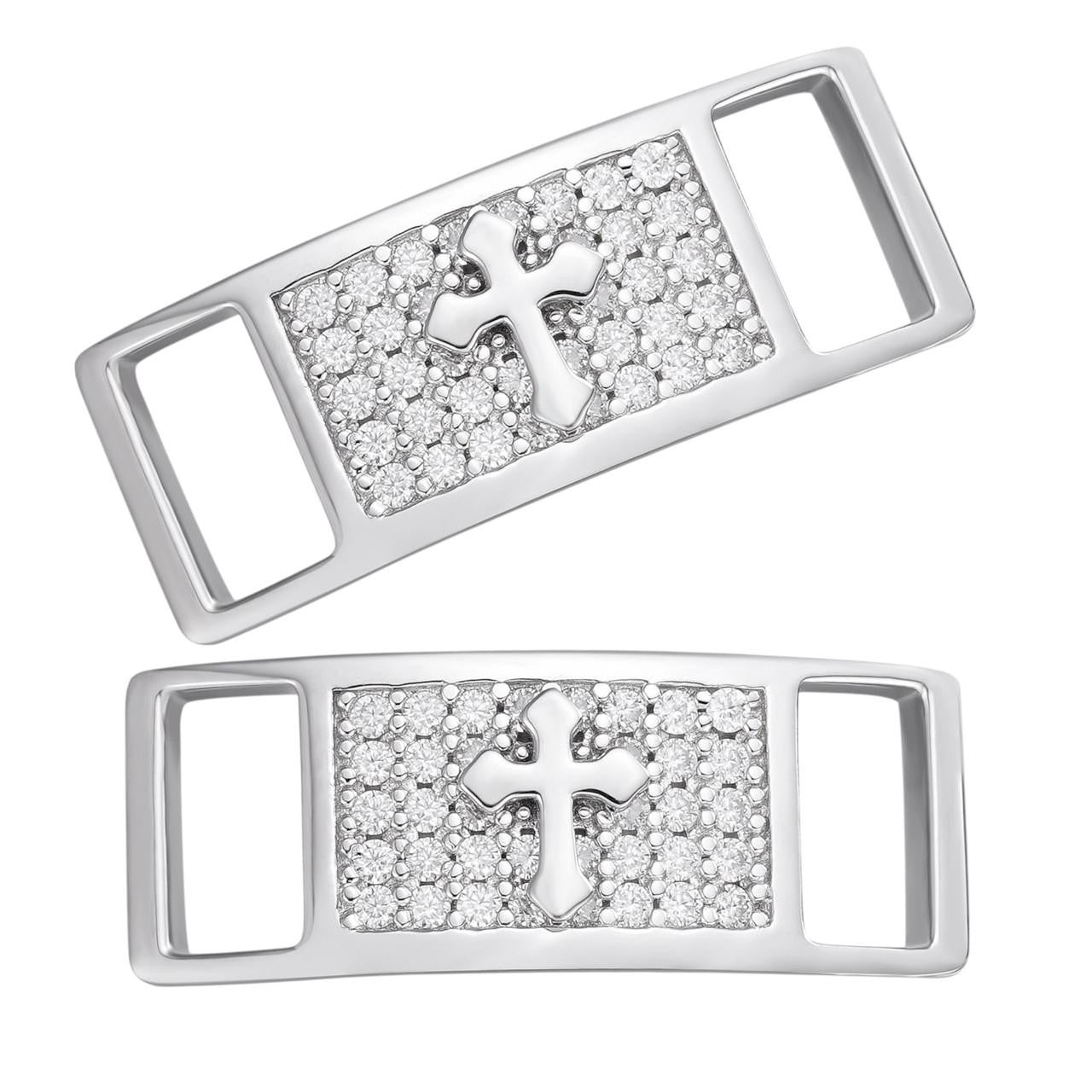 HarlemBling MOISSANITE Iced Out Cross Lace Locks - 925 Silver - Great For All Sneakers: Nike Air Force 1, Jordans, & More