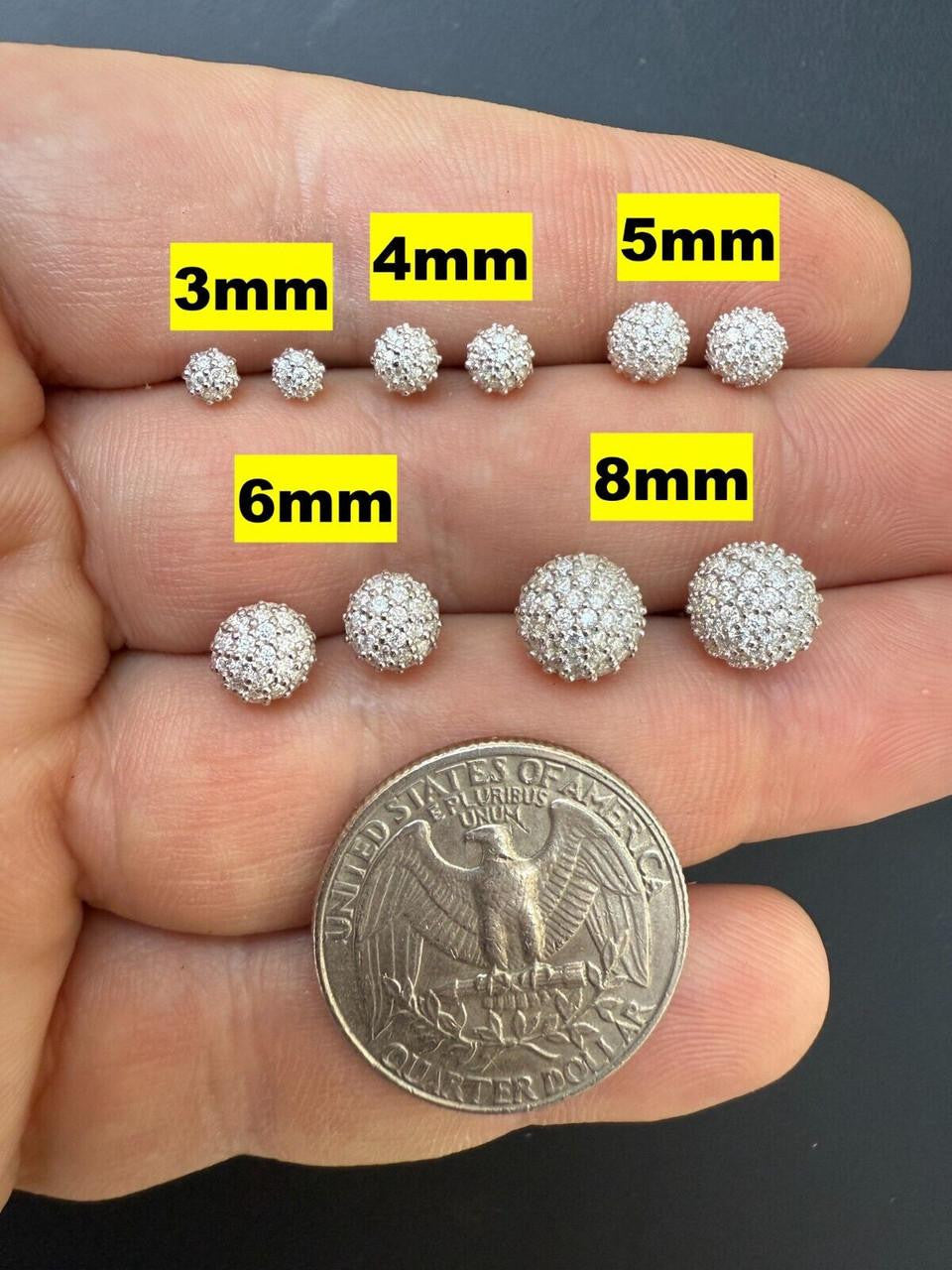 HarlemBling MOISSANITE Iced Out Disco Ball Stud Earrings - 925 Silver - 3-8mm