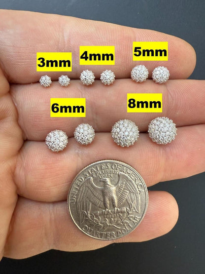 HarlemBling MOISSANITE Iced Out Disco Ball Stud Earrings - 925 Silver - 3-8mm