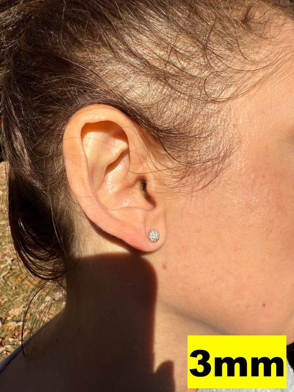 HarlemBling MOISSANITE Iced Out Disco Ball Stud Earrings - 925 Silver - 3-8mm