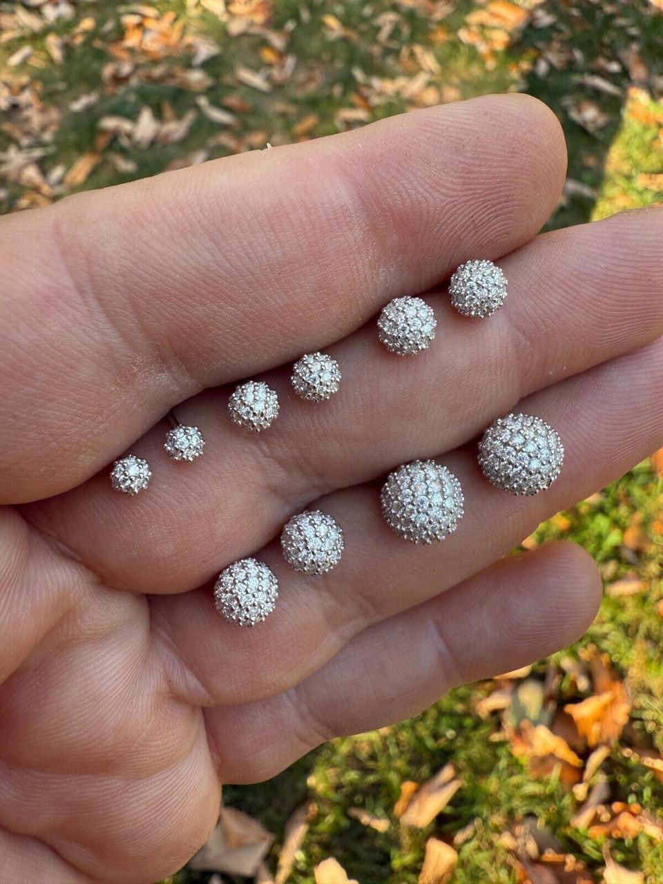 HarlemBling MOISSANITE Iced Out Disco Ball Stud Earrings - 925 Silver - 3-8mm