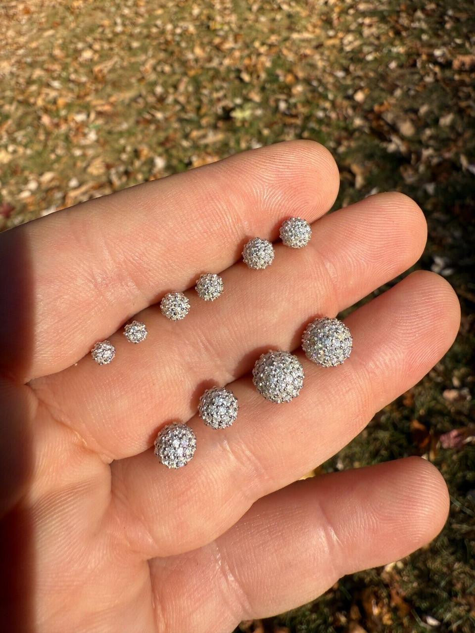 HarlemBling MOISSANITE Iced Out Disco Ball Stud Earrings - 925 Silver - 3-8mm