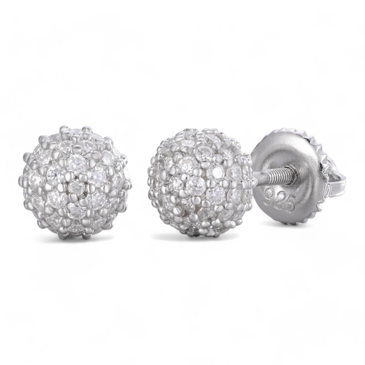 HarlemBling MOISSANITE Iced Out Disco Ball Stud Earrings - 925 Silver - 3-8mm