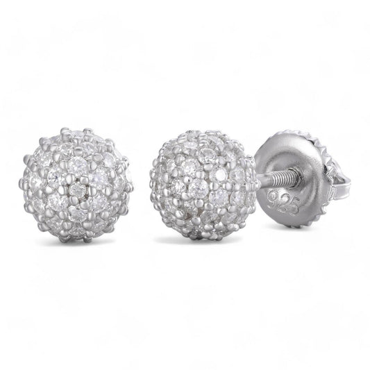 HarlemBling MOISSANITE Iced Out Disco Ball Stud Earrings - 925 Silver - 3-8mm