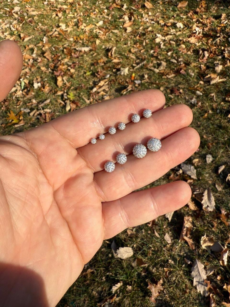 HarlemBling MOISSANITE Iced Out Disco Ball Stud Earrings - 925 Silver - 3-8mm