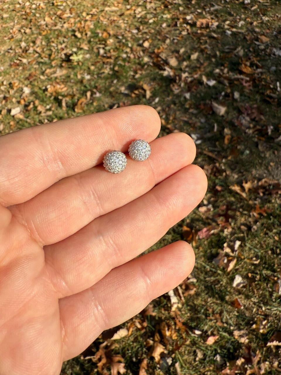 HarlemBling MOISSANITE Iced Out Disco Ball Stud Earrings - 925 Silver - 3-8mm