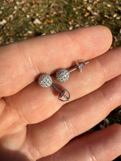 HarlemBling MOISSANITE Iced Out Disco Ball Stud Earrings - 925 Silver - 3-8mm