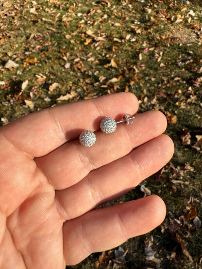 HarlemBling MOISSANITE Iced Out Disco Ball Stud Earrings - 925 Silver - 3-8mm