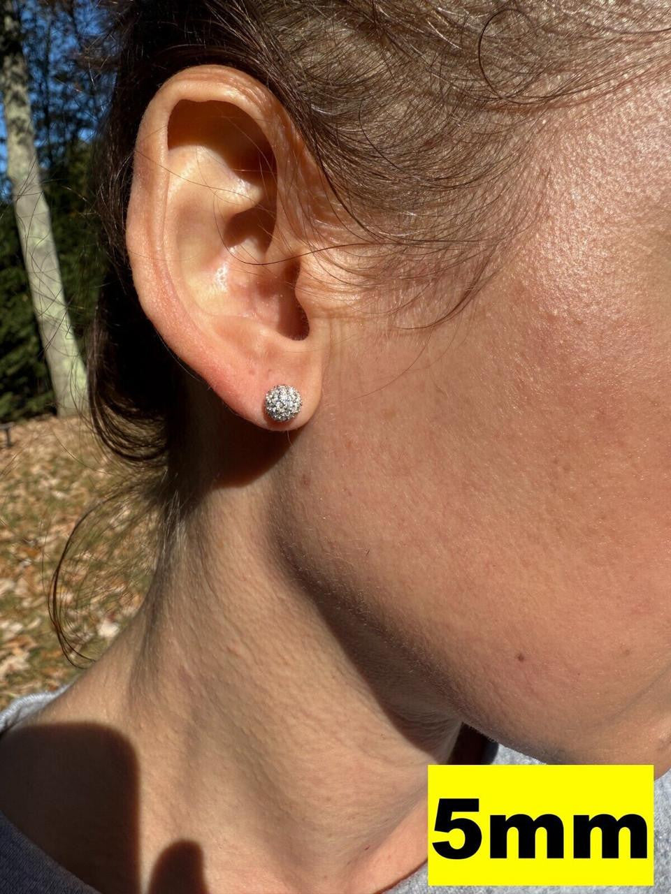 HarlemBling MOISSANITE Iced Out Disco Ball Stud Earrings - 925 Silver - 3-8mm