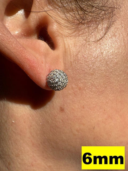 HarlemBling MOISSANITE Iced Out Disco Ball Stud Earrings - 925 Silver - 3-8mm