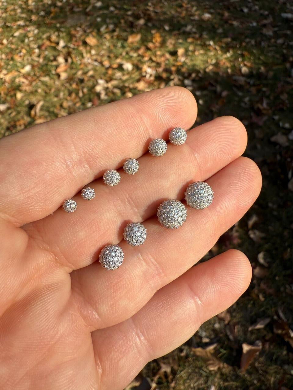 HarlemBling MOISSANITE Iced Out Disco Ball Stud Earrings - 925 Silver - 3-8mm