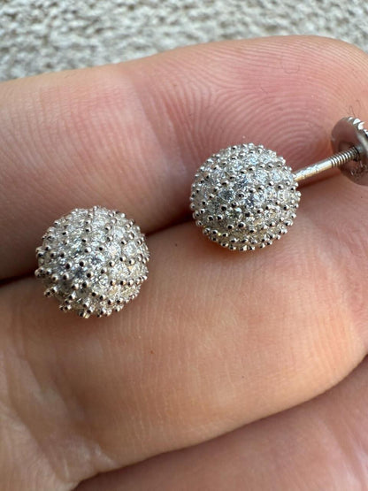 HarlemBling MOISSANITE Iced Out Disco Ball Stud Earrings - 925 Silver - 3-8mm