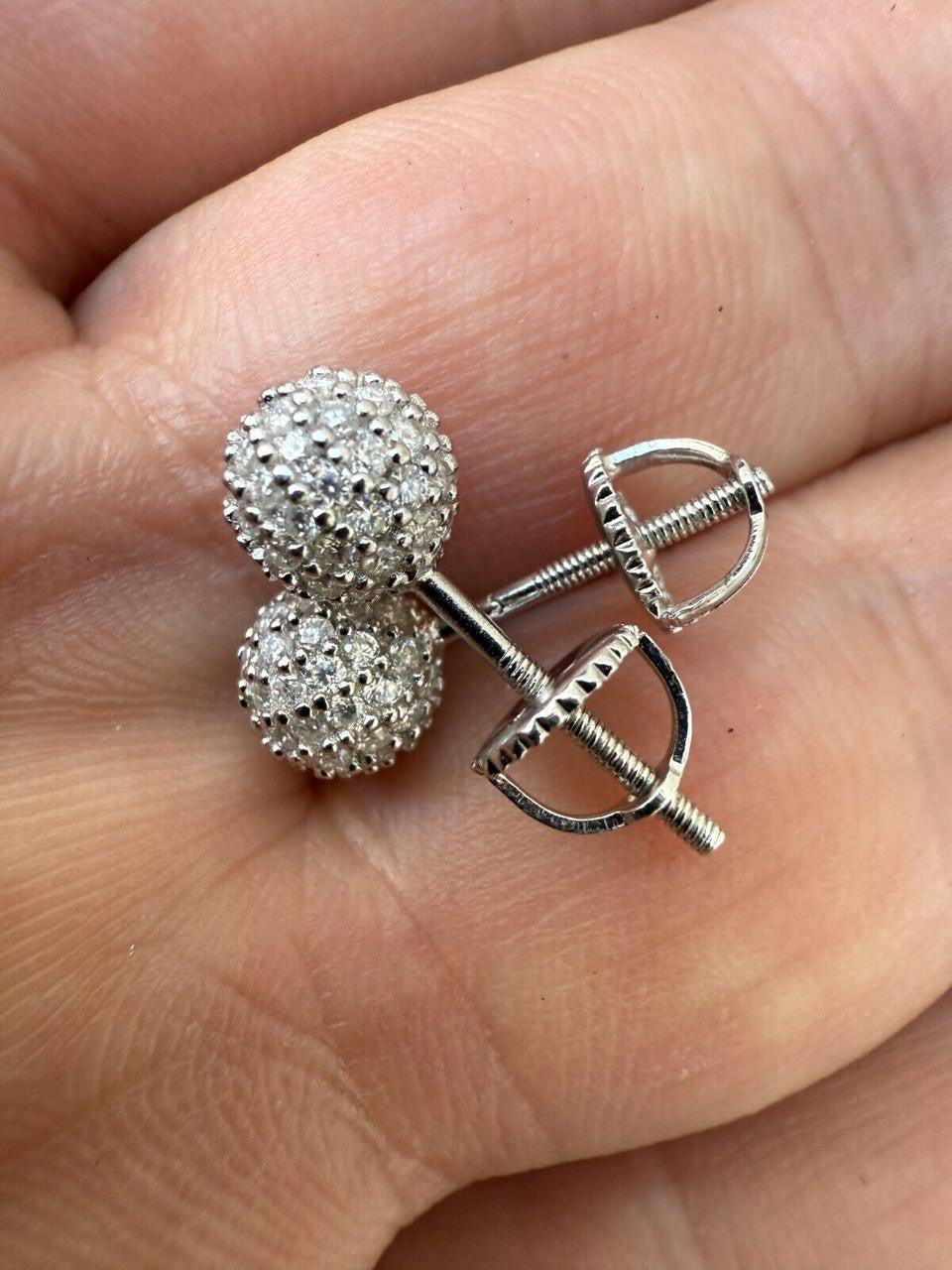 HarlemBling MOISSANITE Iced Out Disco Ball Stud Earrings - 925 Silver - 3-8mm