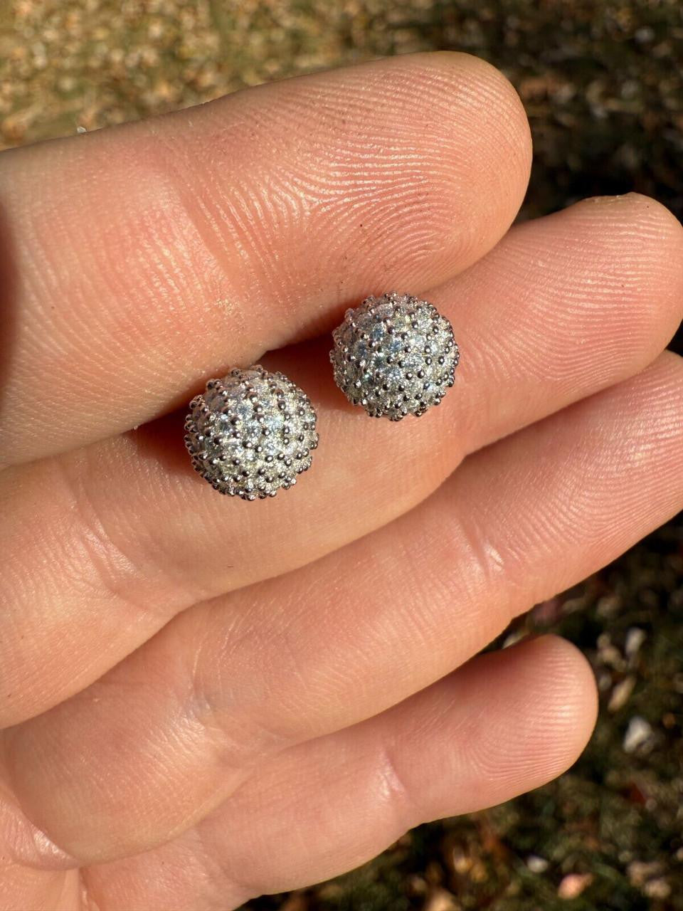 HarlemBling MOISSANITE Iced Out Disco Ball Stud Earrings - 925 Silver - 3-8mm