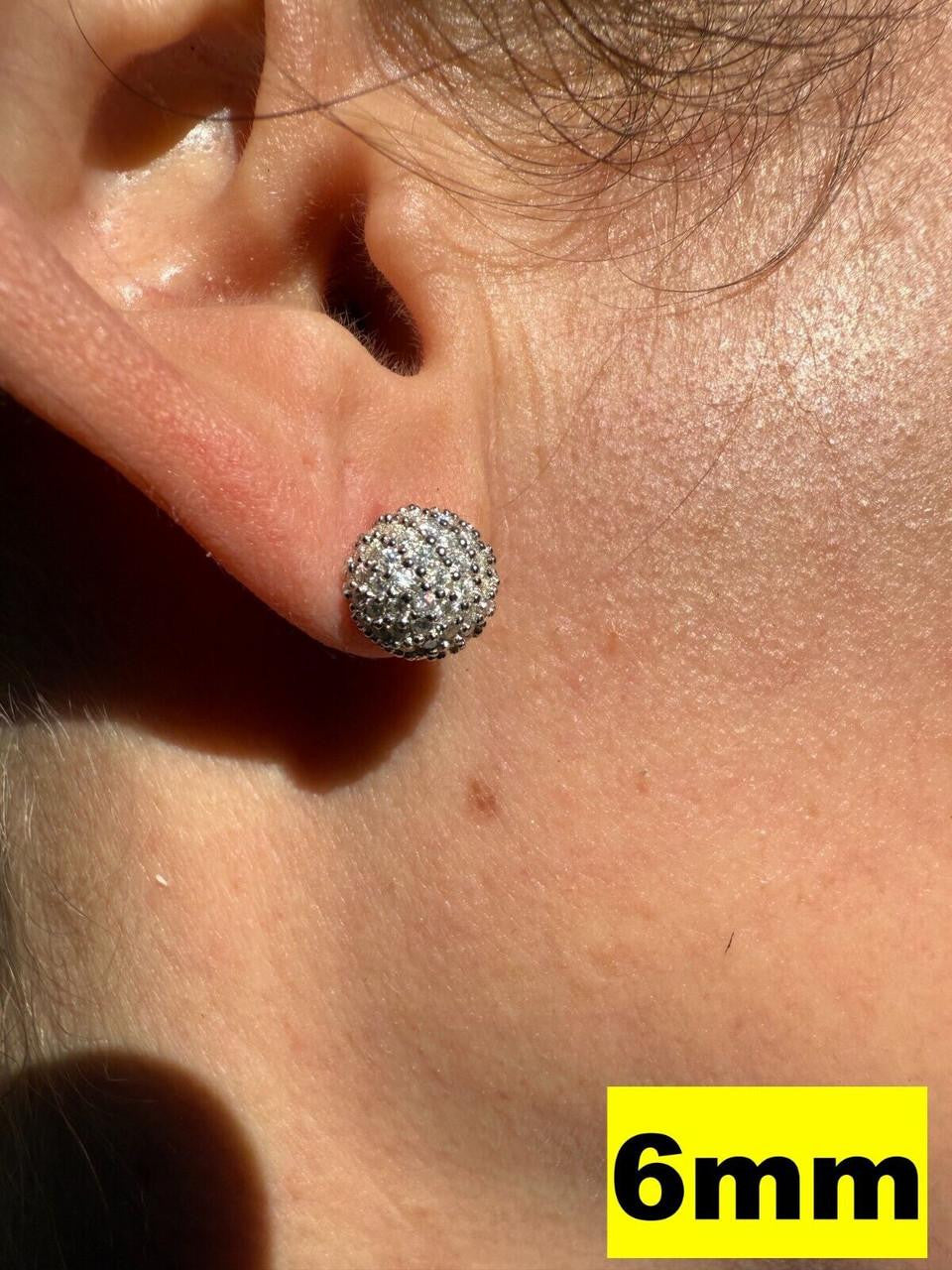 HarlemBling MOISSANITE Iced Out Disco Ball Stud Earrings - 925 Silver - 3-8mm