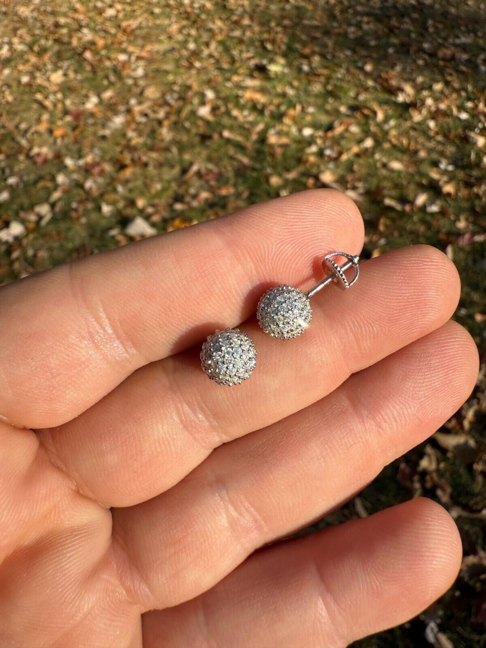 HarlemBling MOISSANITE Iced Out Disco Ball Stud Earrings - 925 Silver - 3-8mm