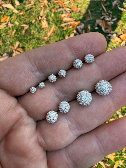 HarlemBling MOISSANITE Iced Out Disco Ball Stud Earrings - 925 Silver - 3-8mm