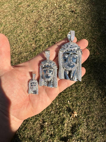HarlemBling MOISSANITE Iced Out Hip Hop Jesus Face Pendant - 14k White Gold - 3 Sizes 1"-3"