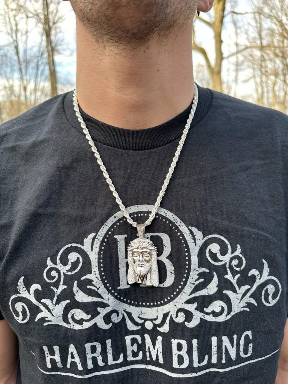 HarlemBling MOISSANITE Iced Out Hip Hop Jesus Face Pendant - 14k White Gold - 3 Sizes 1"-3"