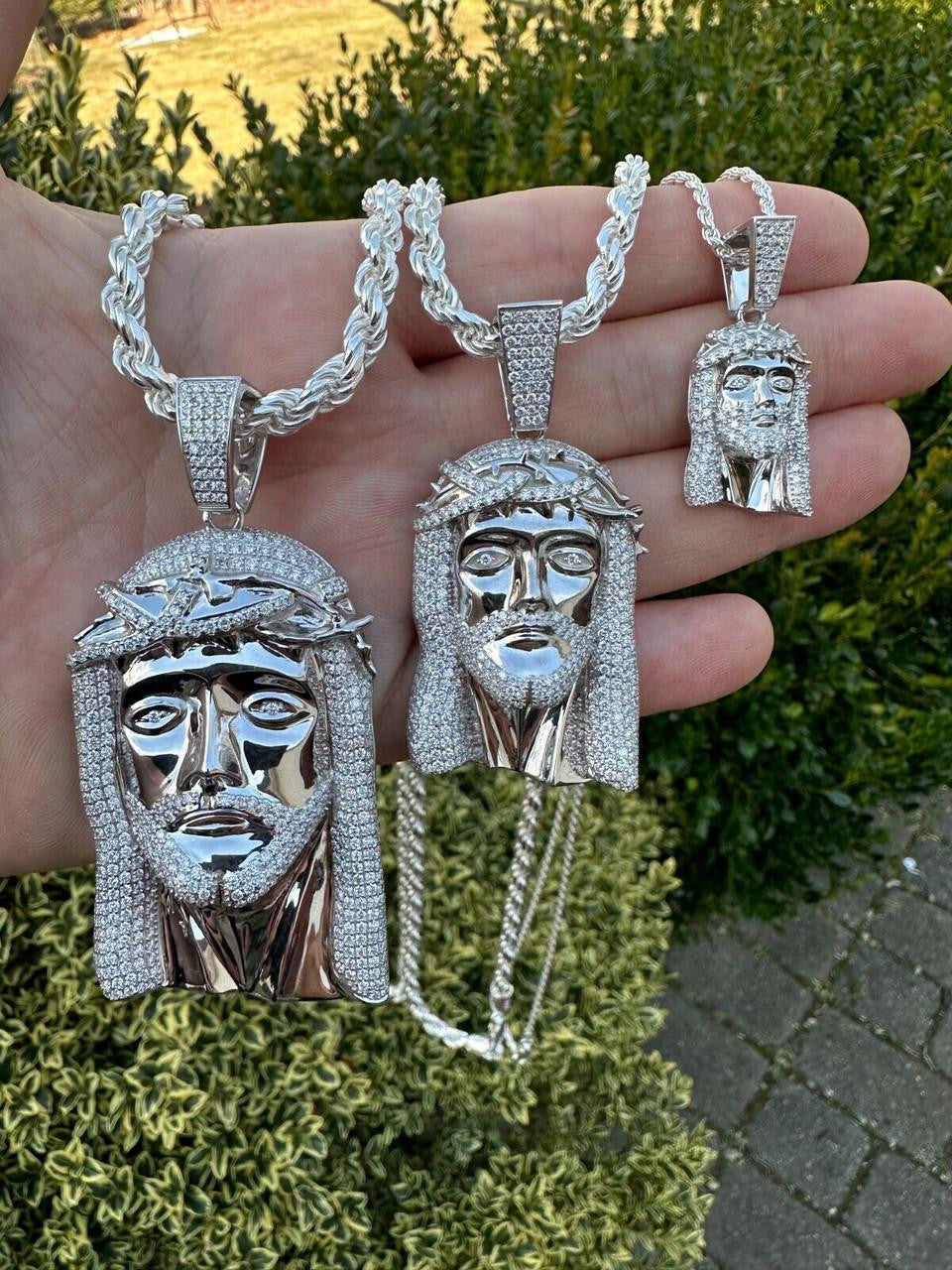 HarlemBling MOISSANITE Iced Out Hip Hop Jesus Face Pendant - 14k White Gold - 3 Sizes 1"-3"
