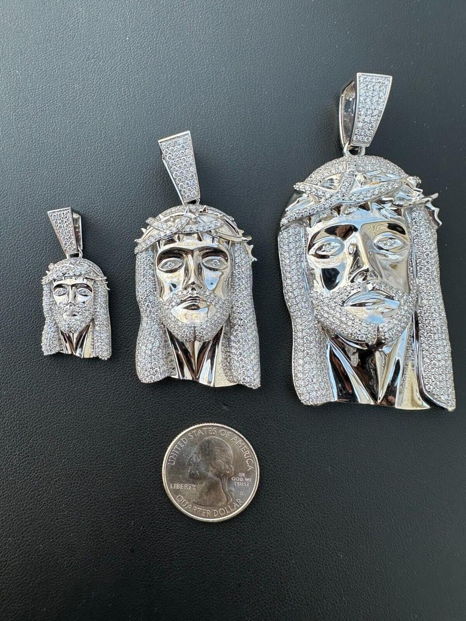 HarlemBling MOISSANITE Iced Out Hip Hop Jesus Face Pendant - 14k White Gold - 3 Sizes 1"-3"