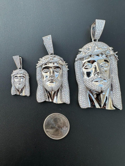 HarlemBling MOISSANITE Iced Out Hip Hop Jesus Face Pendant - 14k White Gold - 3 Sizes 1"-3"