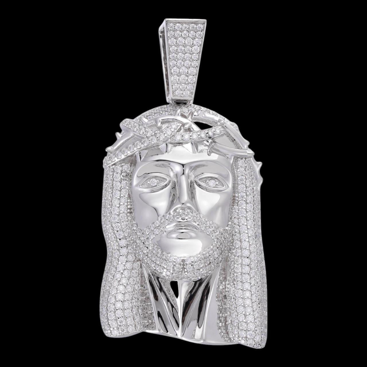 HarlemBling MOISSANITE Iced Out Hip Hop Jesus Face Pendant - 14k White Gold - 3 Sizes 1"-3"