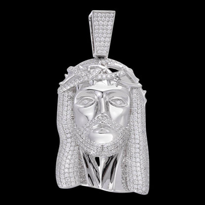 HarlemBling MOISSANITE Iced Out Hip Hop Jesus Face Pendant - 14k White Gold - 3 Sizes 1"-3"