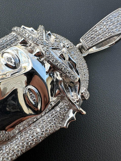 HarlemBling MOISSANITE Iced Out Hip Hop Jesus Face Pendant - 14k White Gold - 3 Sizes 1"-3"