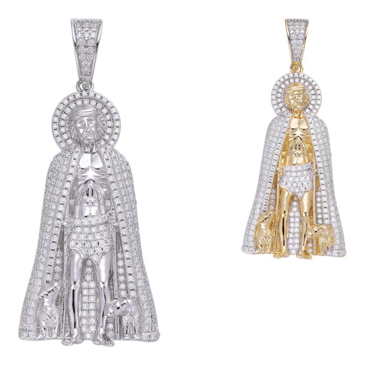 HarlemBling MOISSANITE Iced Saint St Lazarus Pendant - 14k Yellow Gold or 925 Silver - Large 2.5"