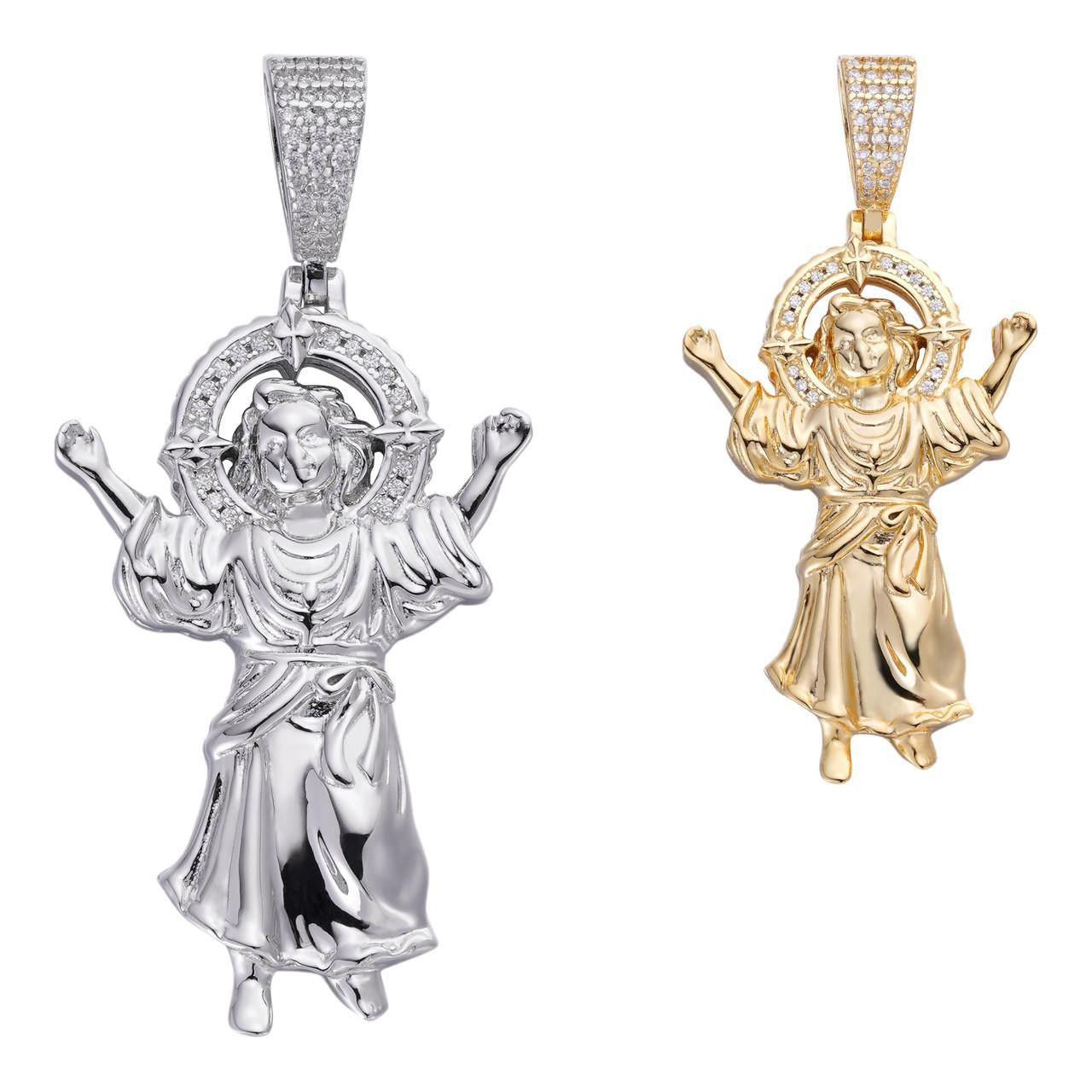 HarlemBling MOISSANITE Iced Santo Niño de Atocha Baby Jesus Pendant - 14k Yellow Gold Vermeil Or 925 Silver - Medium 2"