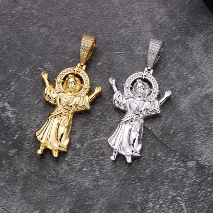 HarlemBling MOISSANITE Iced Santo Niño de Atocha Baby Jesus Pendant Necklace Real 925 Silver