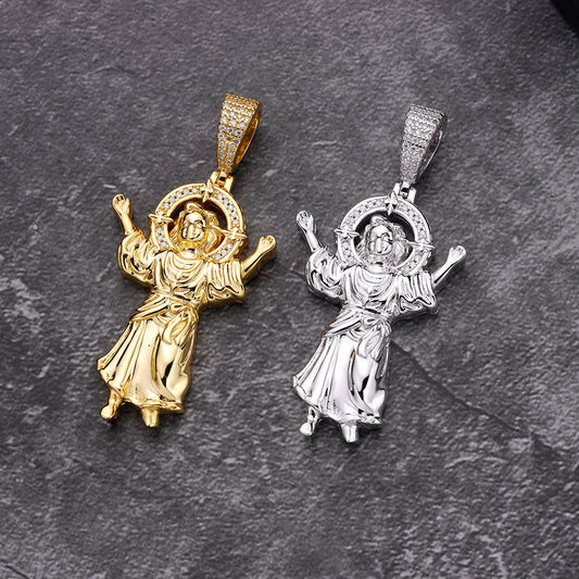 HarlemBling MOISSANITE Iced Santo Niño de Atocha Baby Jesus Pendant Necklace Real 925 Silver