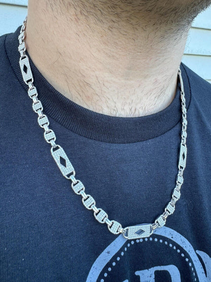 HarlemBling MOISSANITE Iced Valentino Mariner Chain Real 925 Silver Necklace Bracelet 10mm