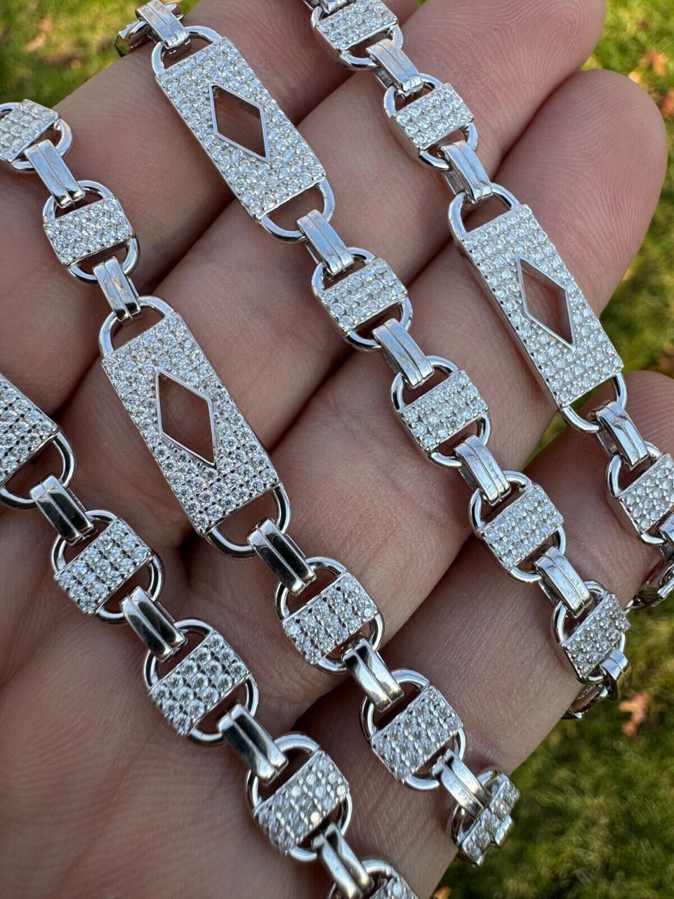 MOISSANITE Iced Valentino Mariner Chain Real 925 Silver Necklace