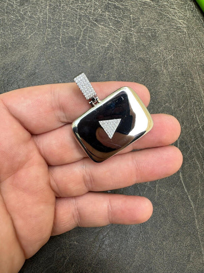 HarlemBling MOISSANITE Iced Youtube Play Button Pendant Real 925 Silver/Gold Plated Necklace