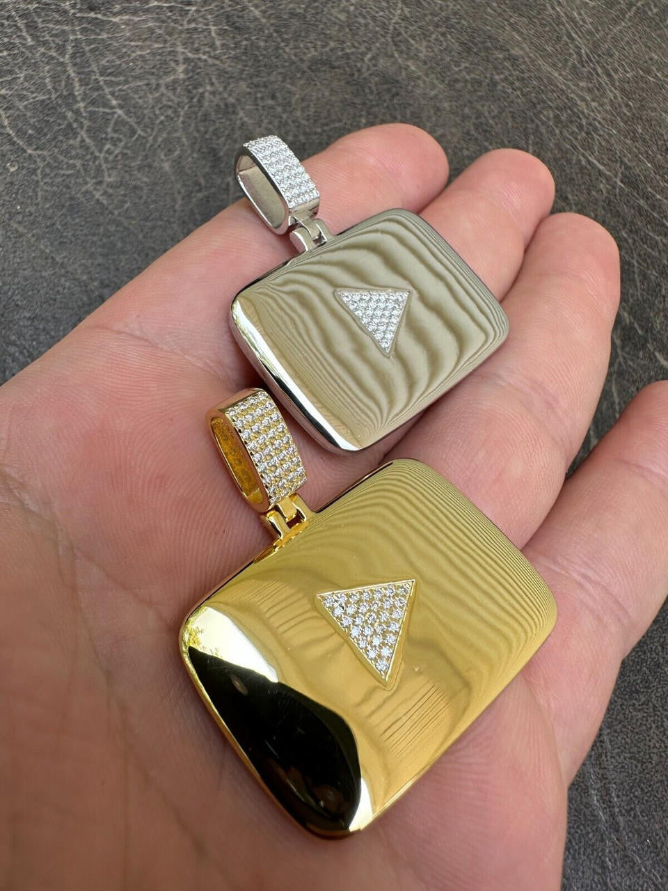 HarlemBling MOISSANITE Iced Youtube Play Button Pendant Real 925 Silver/Gold Plated Necklace