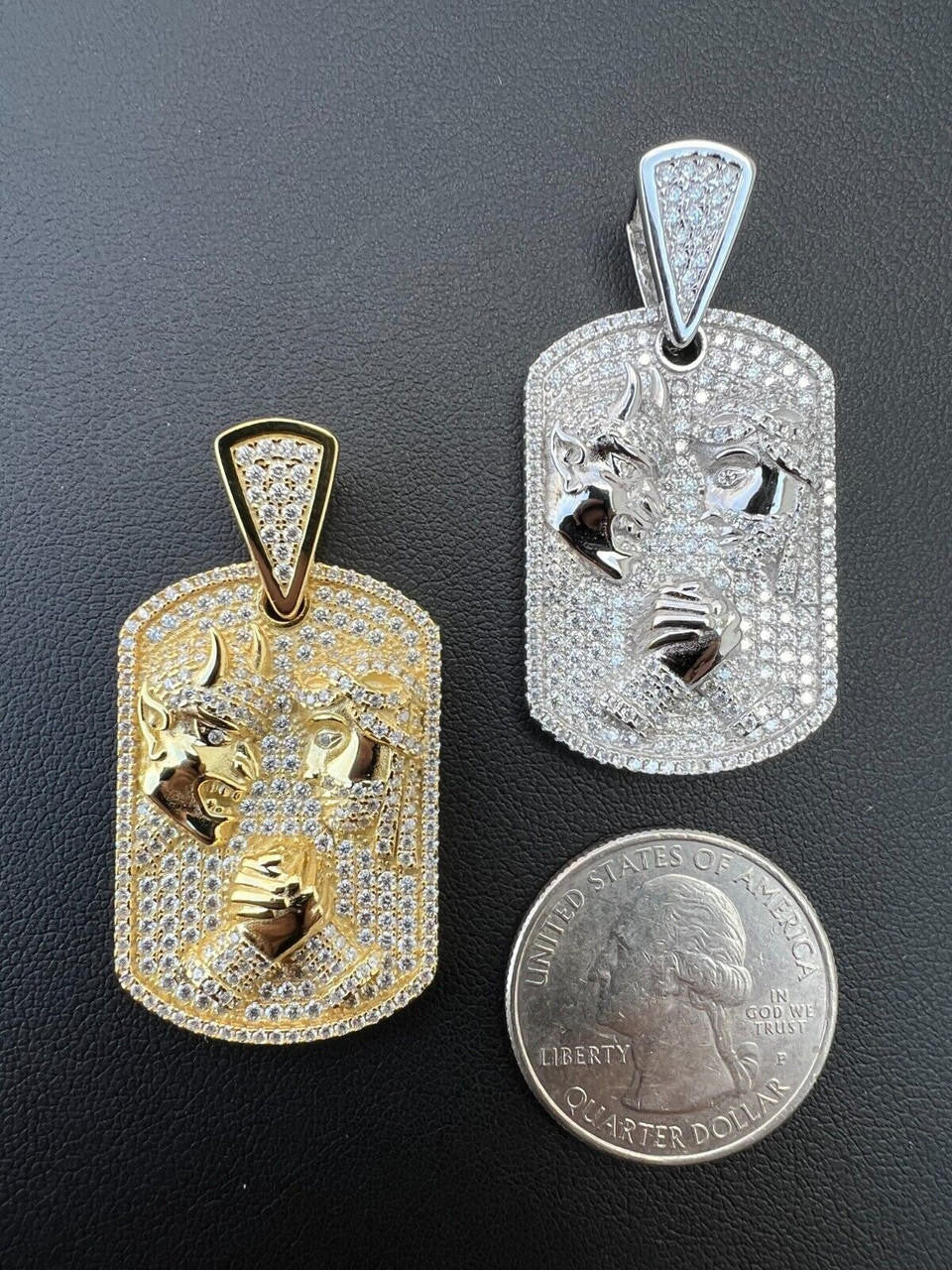 HarlemBling Moissanite Jesus Arm Wrestling Devil Satan Pendant 925 Silver/14k Gold Plated