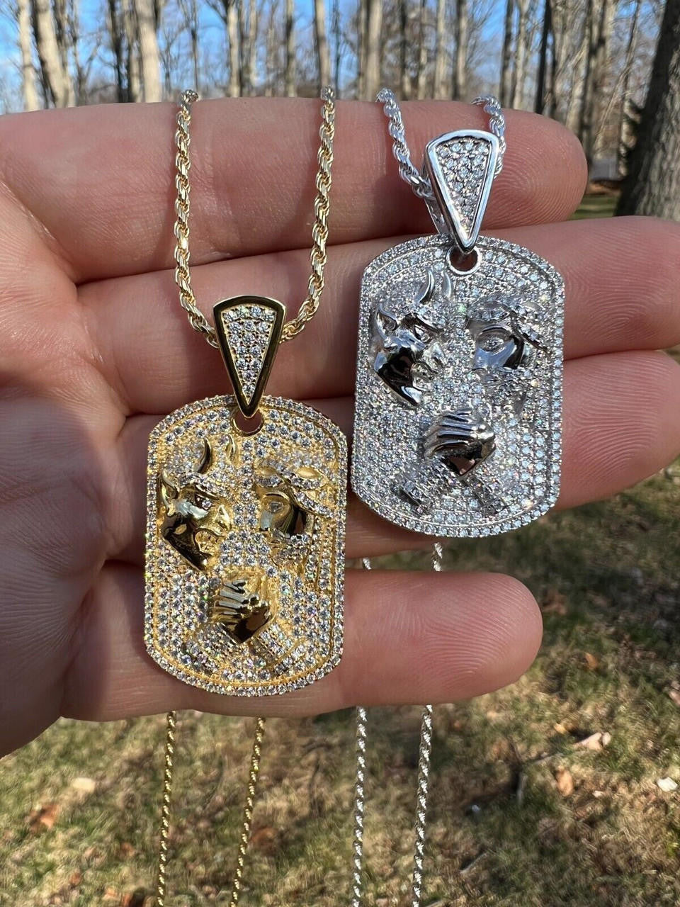 HarlemBling Moissanite Jesus Arm Wrestling Devil Satan Pendant 925 Silver/14k Gold Plated