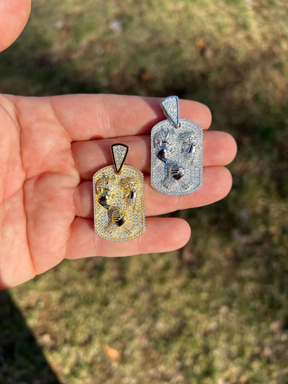 HarlemBling Moissanite Jesus Arm Wrestling Devil Satan Pendant 925 Silver/14k Gold Plated