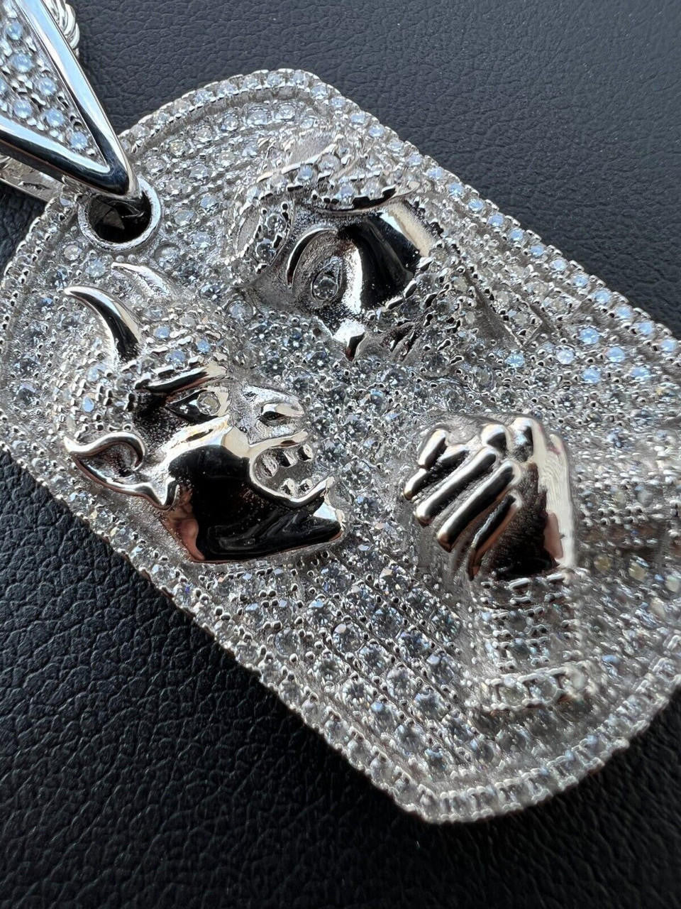 HarlemBling Moissanite Jesus Arm Wrestling Devil Satan Pendant 925 Silver/14k Gold Plated