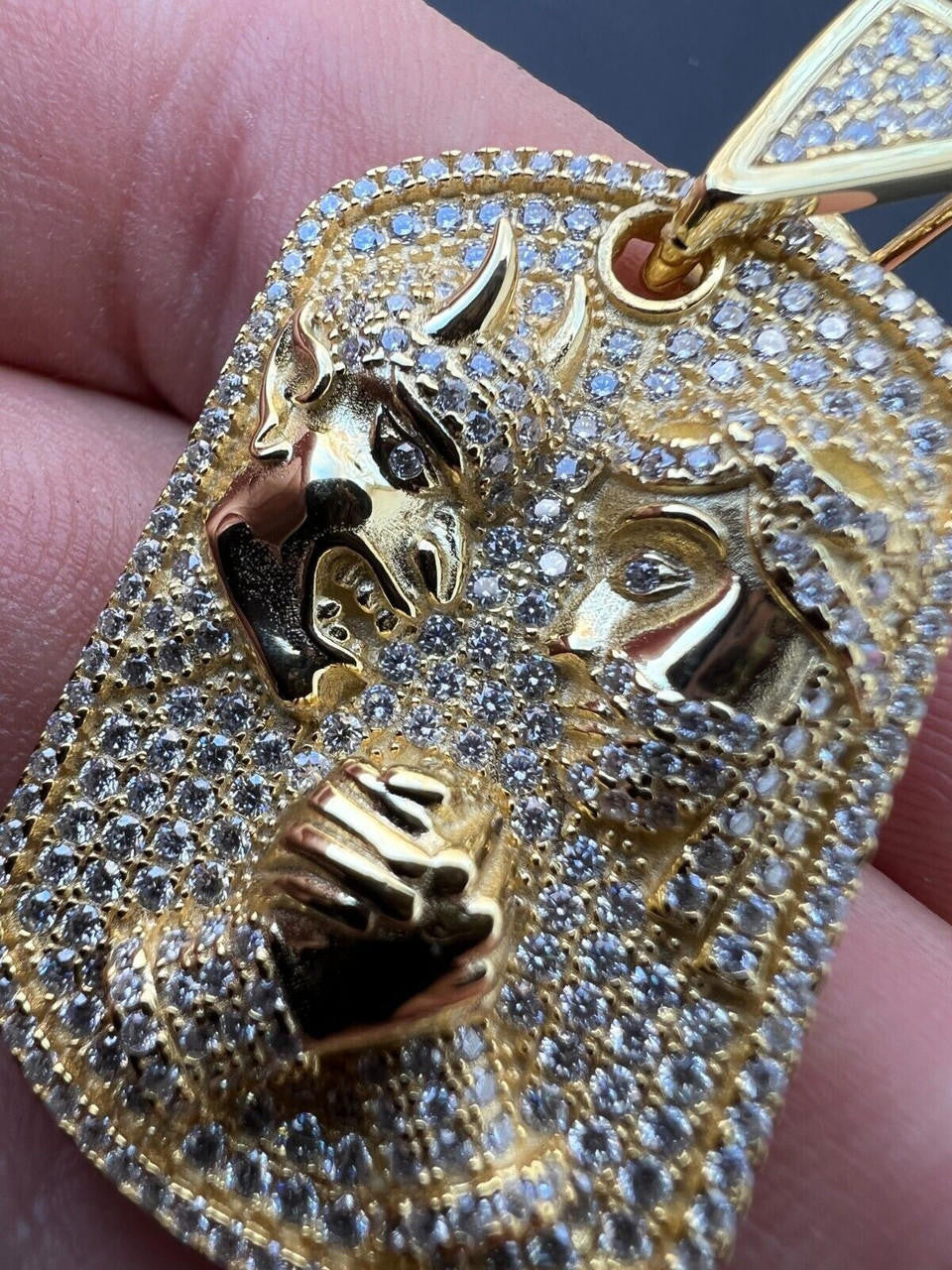 HarlemBling Moissanite Jesus Arm Wrestling Devil Satan Pendant 925 Silver/14k Gold Plated