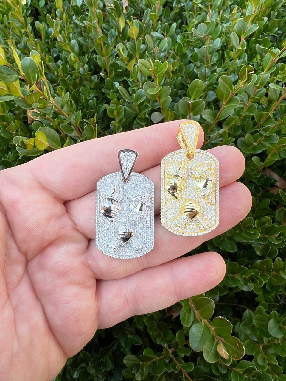 HarlemBling Moissanite Jesus Arm Wrestling Devil Satan Pendant 925 Silver/14k Gold Plated