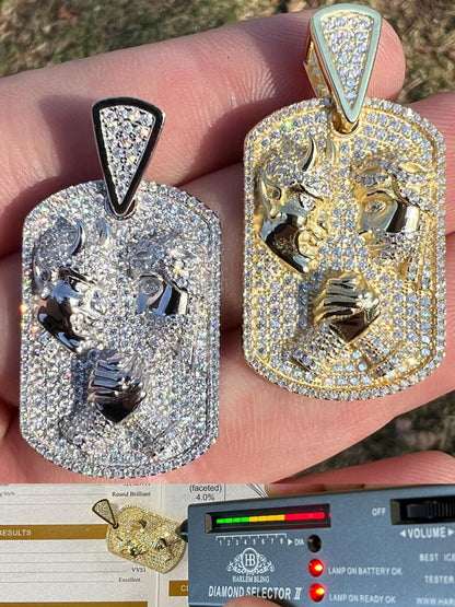 HarlemBling Moissanite Jesus Arm Wrestling Devil Satan Pendant 925 Silver/14k Gold Plated