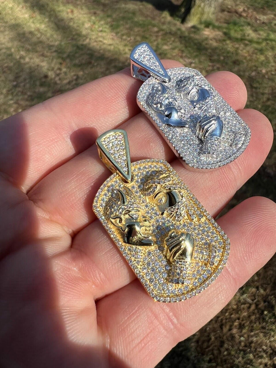 HarlemBling Moissanite Jesus Arm Wrestling Devil Satan Pendant 925 Silver/14k Gold Plated