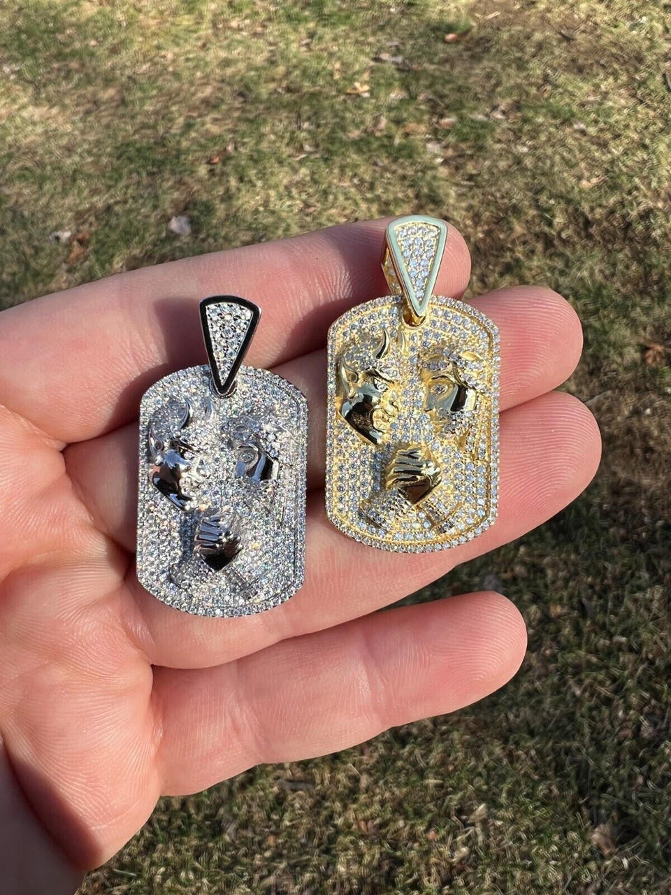 HarlemBling Moissanite Jesus Arm Wrestling Devil Satan Pendant 925 Silver/14k Gold Plated