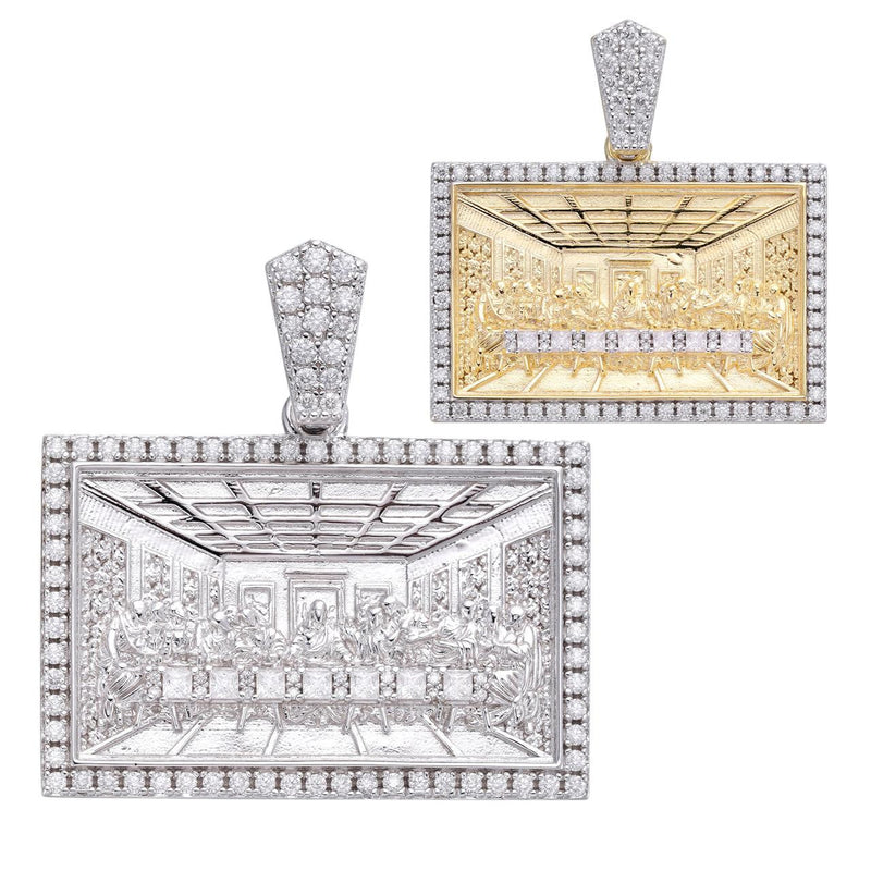 MOISSANITE Jesus Last Supper Pendant - 14k Yellow Gold Vermeil Or 925 Silver - Small 1.5"