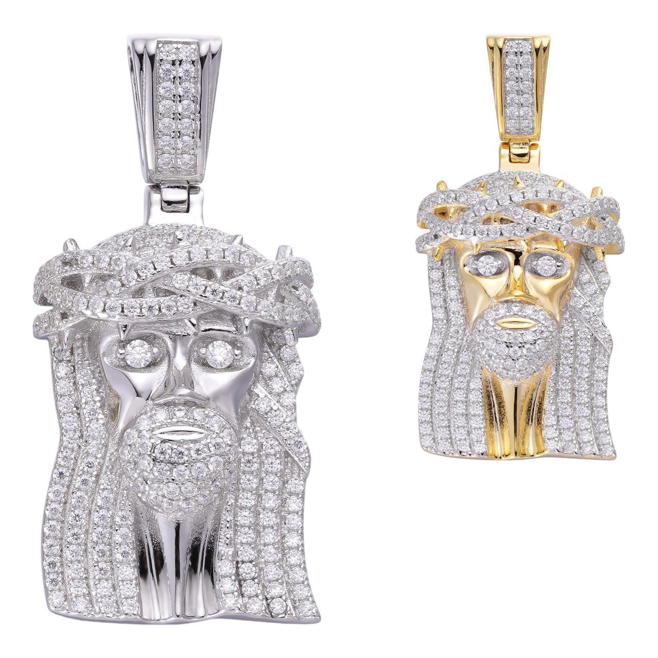 HarlemBling MOISSANITE Jesus Redeemer Pendant - 14k Gold Vermeil Or 925 Silver - Small 1.25"