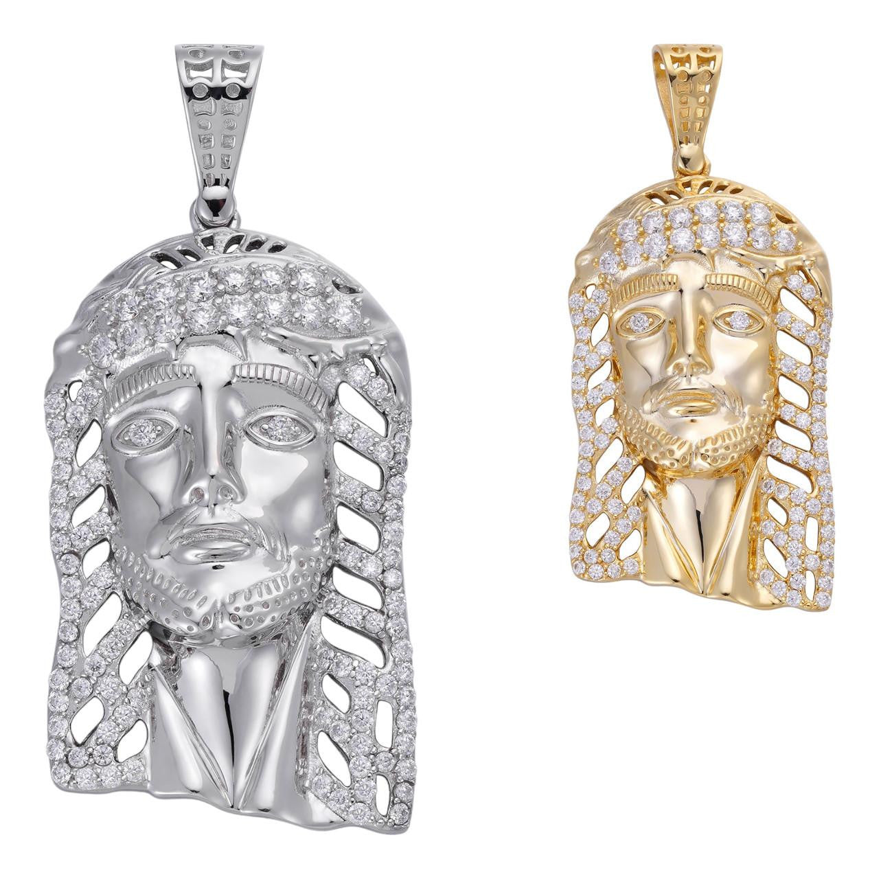 HarlemBling MOISSANITE Jesus Savior Pendant - 14k Gold Vermeil Or 925 Silver - Medium 2"
