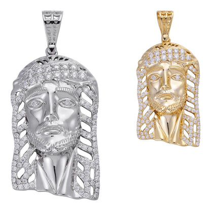 HarlemBling MOISSANITE Jesus Savior Pendant - 14k Gold Vermeil Or 925 Silver - Medium 2"